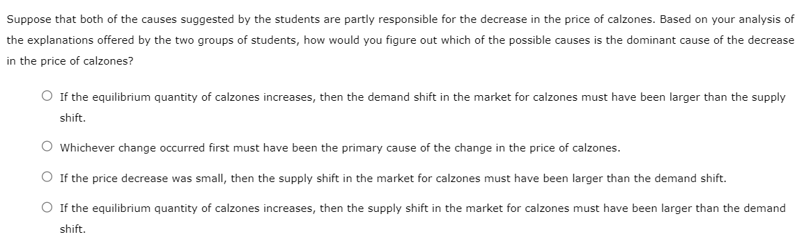 of calzones increases, then the demand shift in the market for calzones