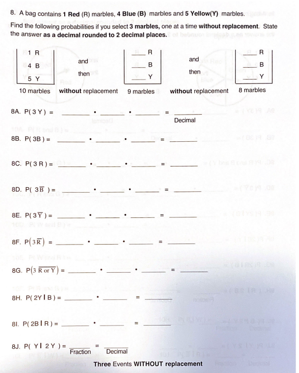 B ) = Fraction Fraction Decimal 1B. P( R and Y )