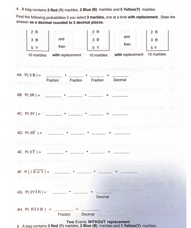 Decimal Fraction Decimal 11. P( B IR ) = 1J. P( YI
