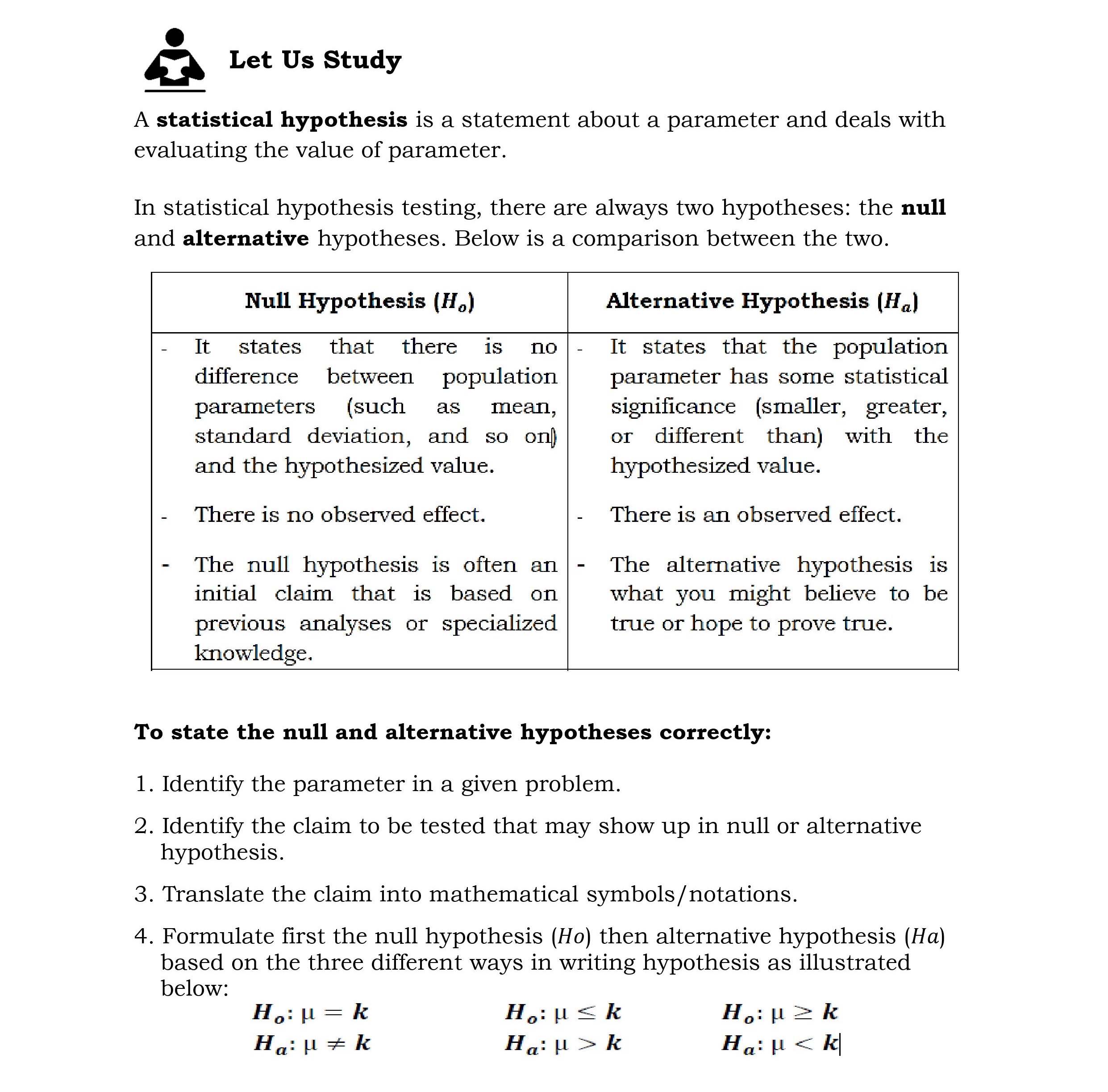 parameter and deals with evaluating the value of parameter. In statistical hypothesis