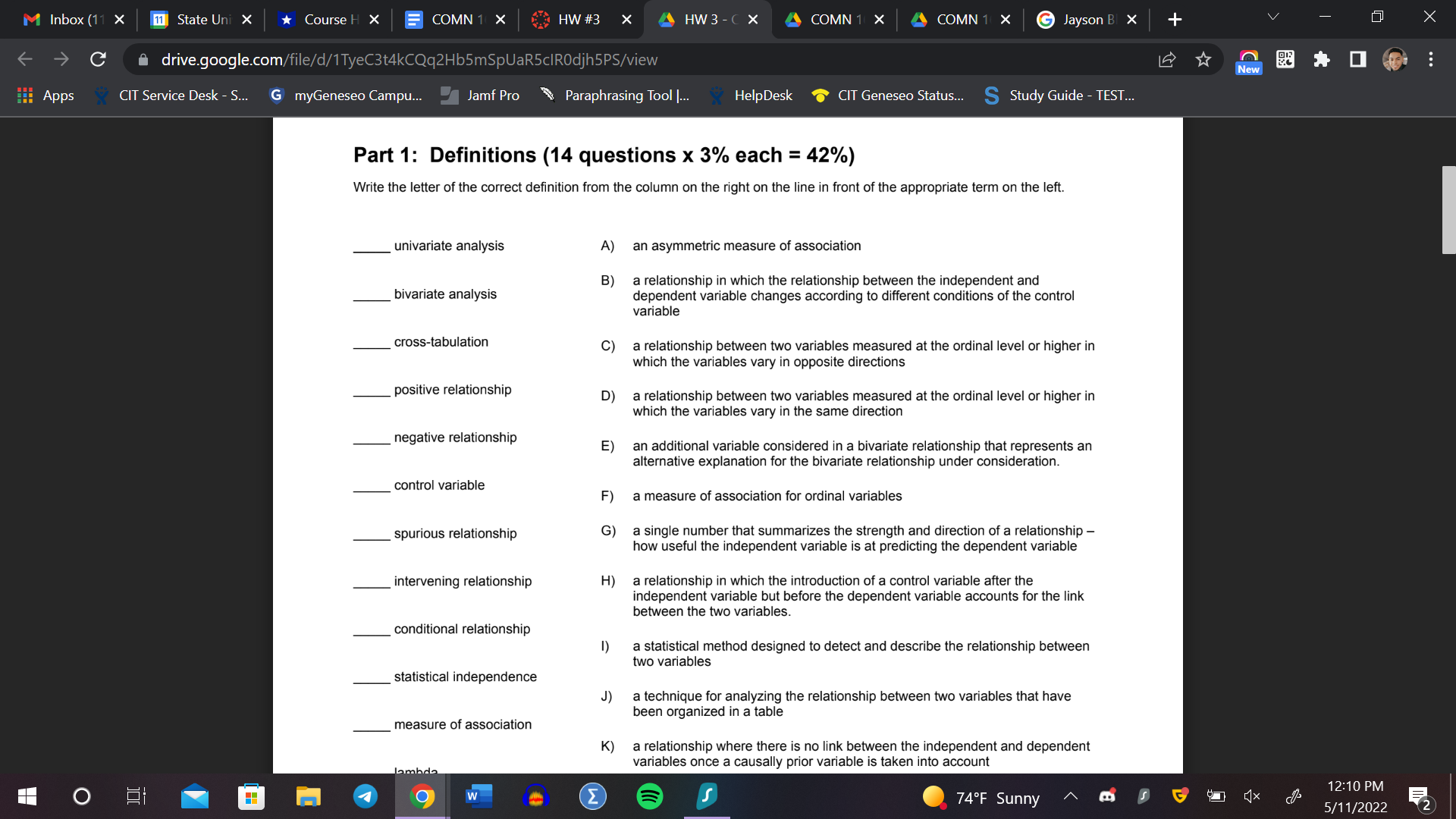 analysis bivariate analysis cross-tabulation positive relationship negative relationship control variable spurious relationship