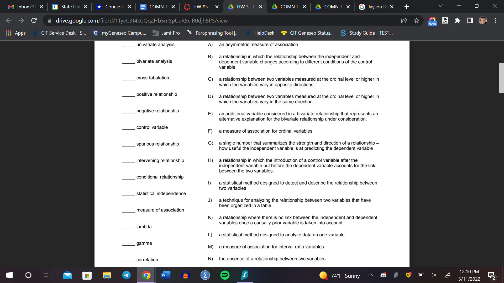 intervening relationship conditional relationship statistical independence measure of association A) B) C)