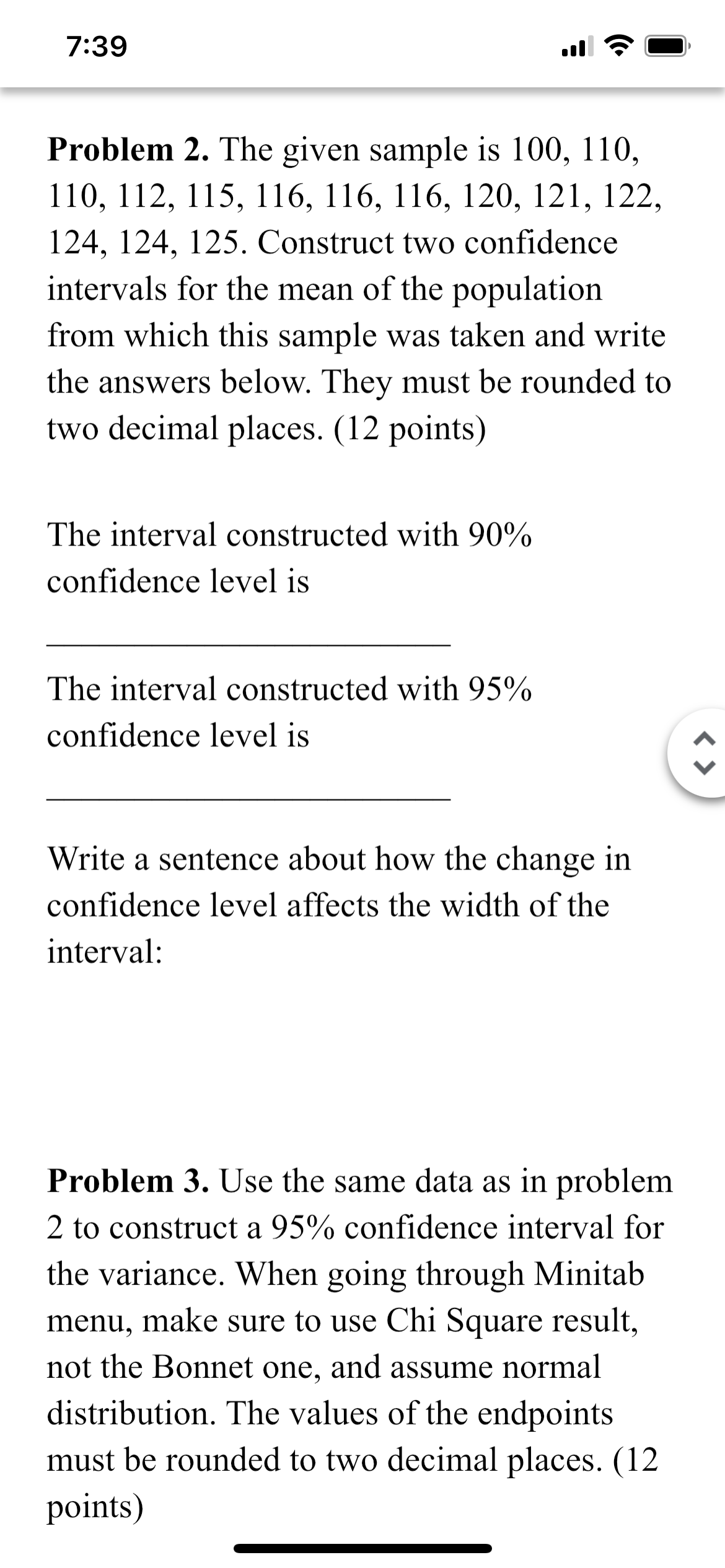 mean is , the st. deviation is , the median is Part