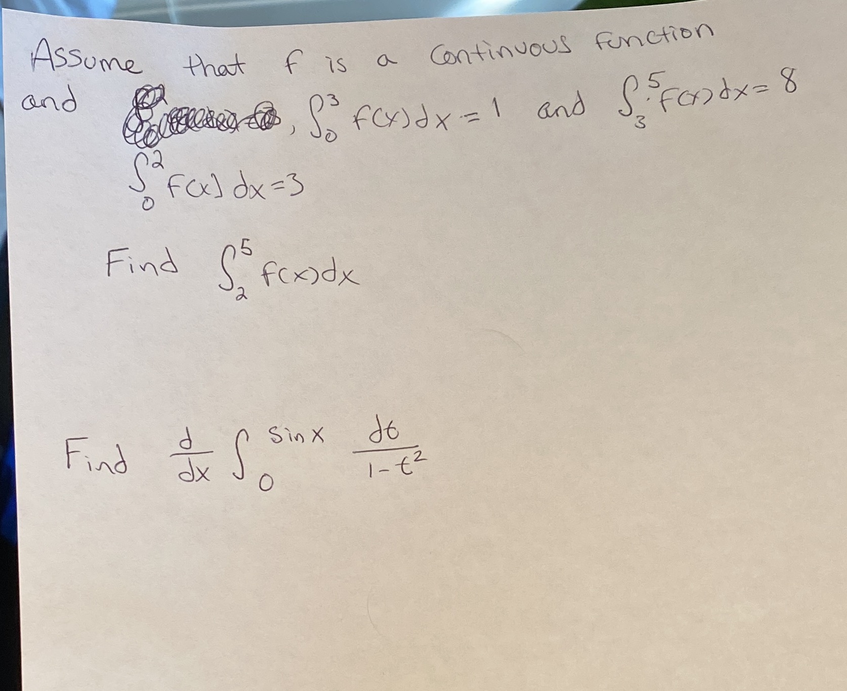  Assume that f is a continuous function and fcydx = 1