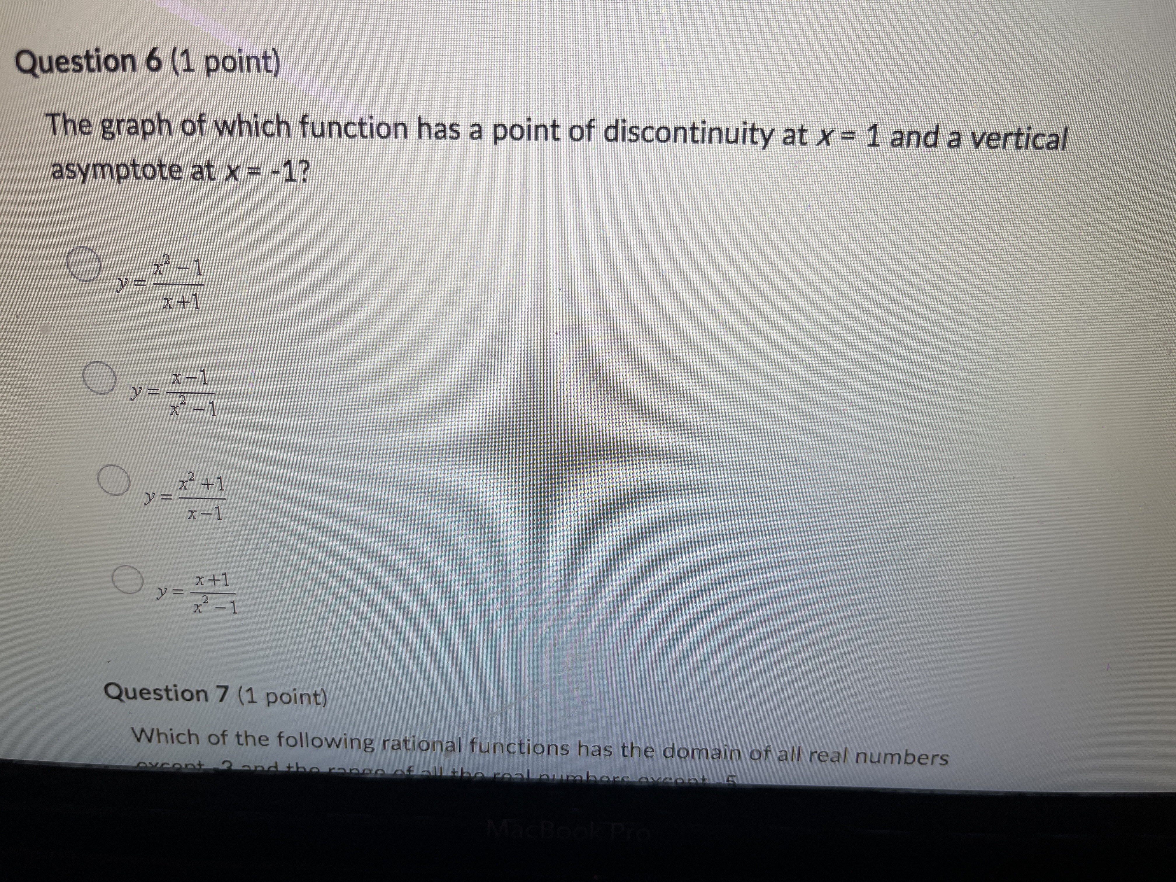  Question 6 (1 point) The graph of which function has a