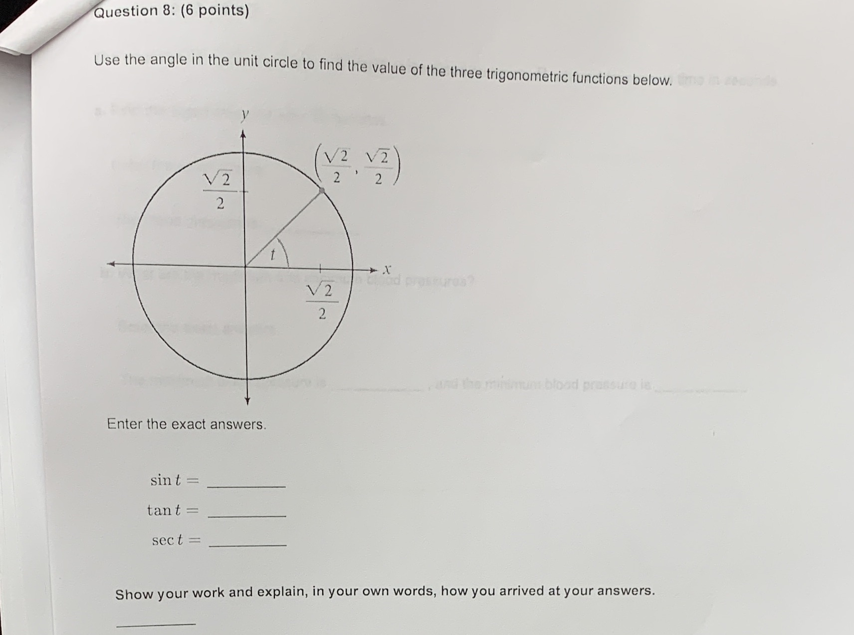 to find the value of the three trigonometric functions below. V2 V2