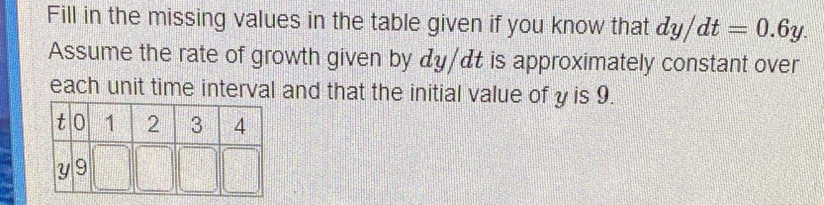 in the table given if you know that dy/ dt = 0.6y