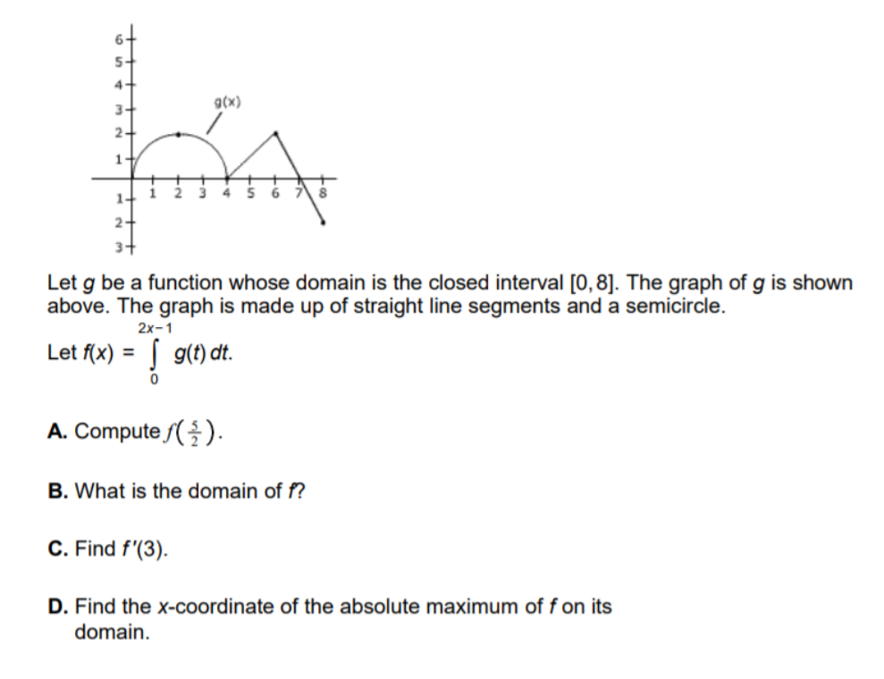 closed interval [0,8]. The graph of g is shown above. The graph