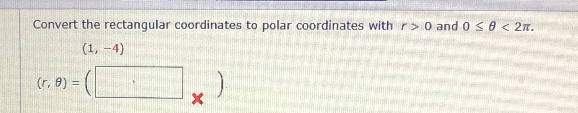 Convert the rectangular coordinates to polar coordinates with r > 0 and