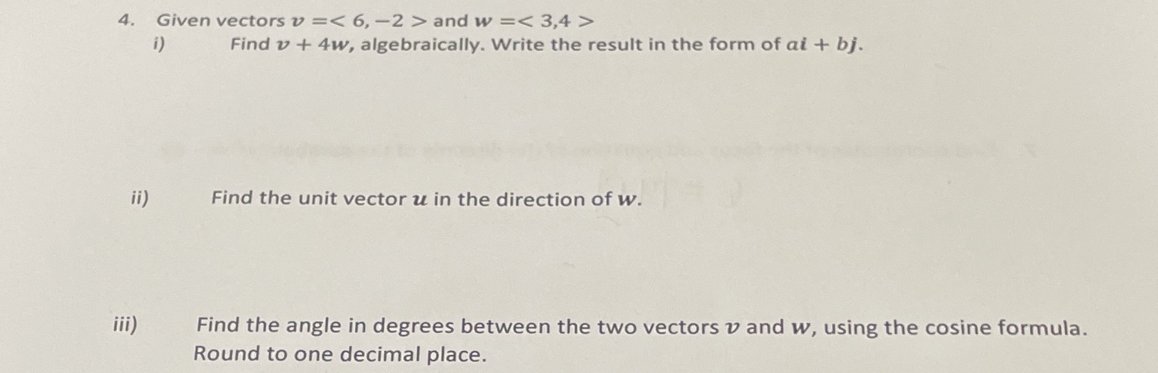 + 4w, algebraically. Write the result in the form of ai +