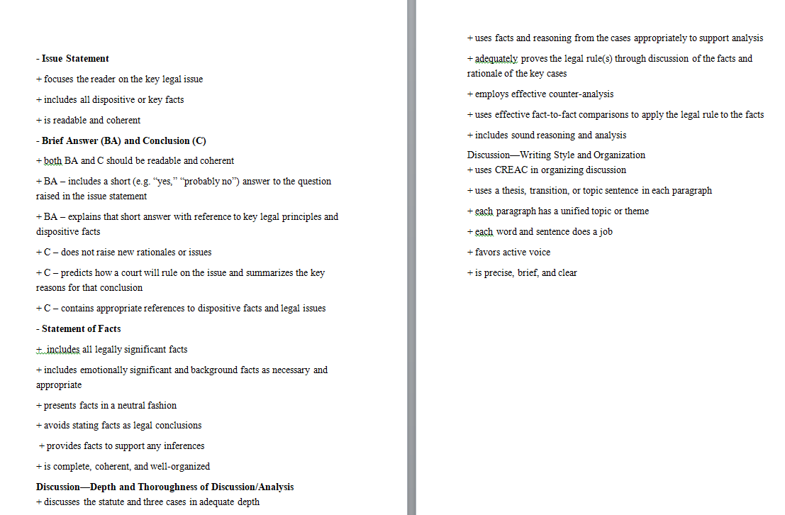 - Issue Statement + focuses the reader on the key legal issue