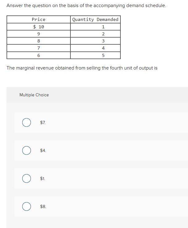 O O Answer the question on the basis of the following demand