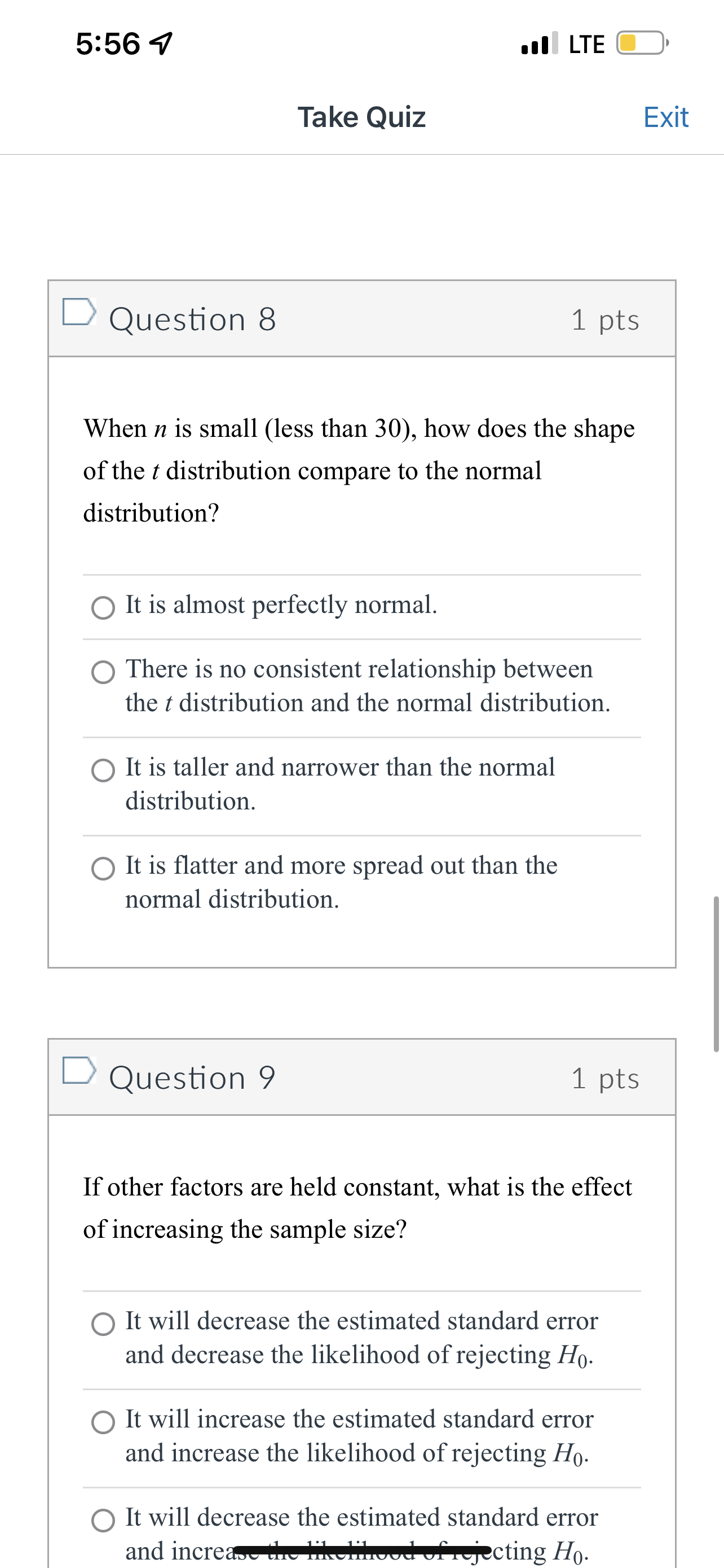 null hypothesis is true? Qt=1.96 Ot>1.96 Ot=0 5:56 4 .n LTE C3-