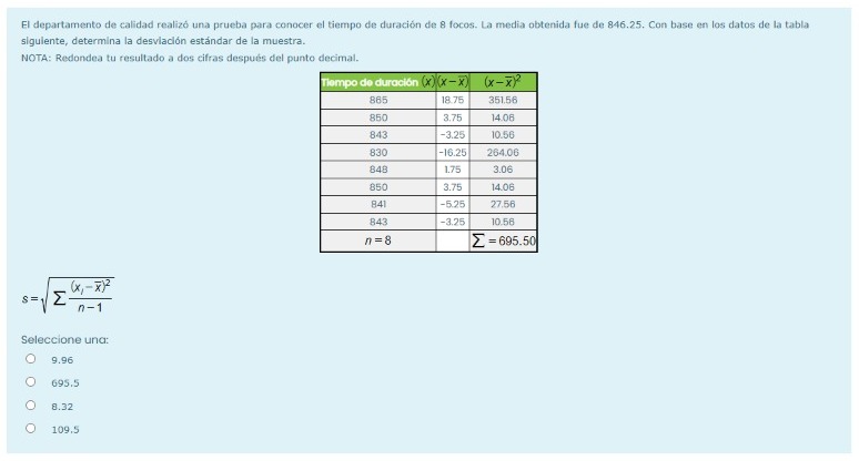 estsndar de la NOTA: tu a deei - lG2' z = 695_