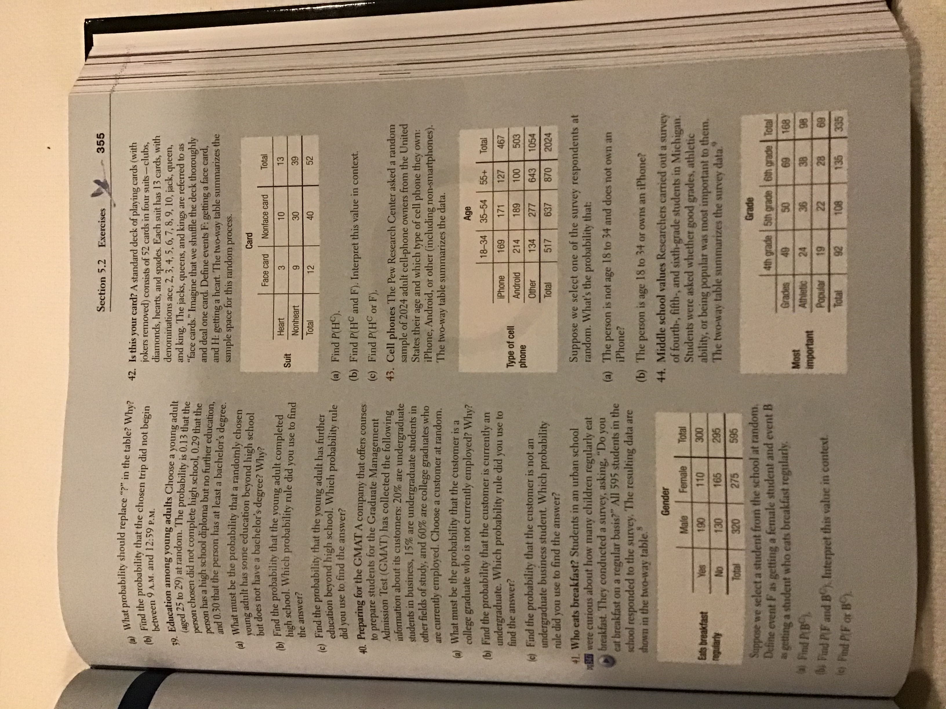 #43,46,47,50,51,53,54 Section 5.2 Exercises 355 (a) What probability should replace "?"