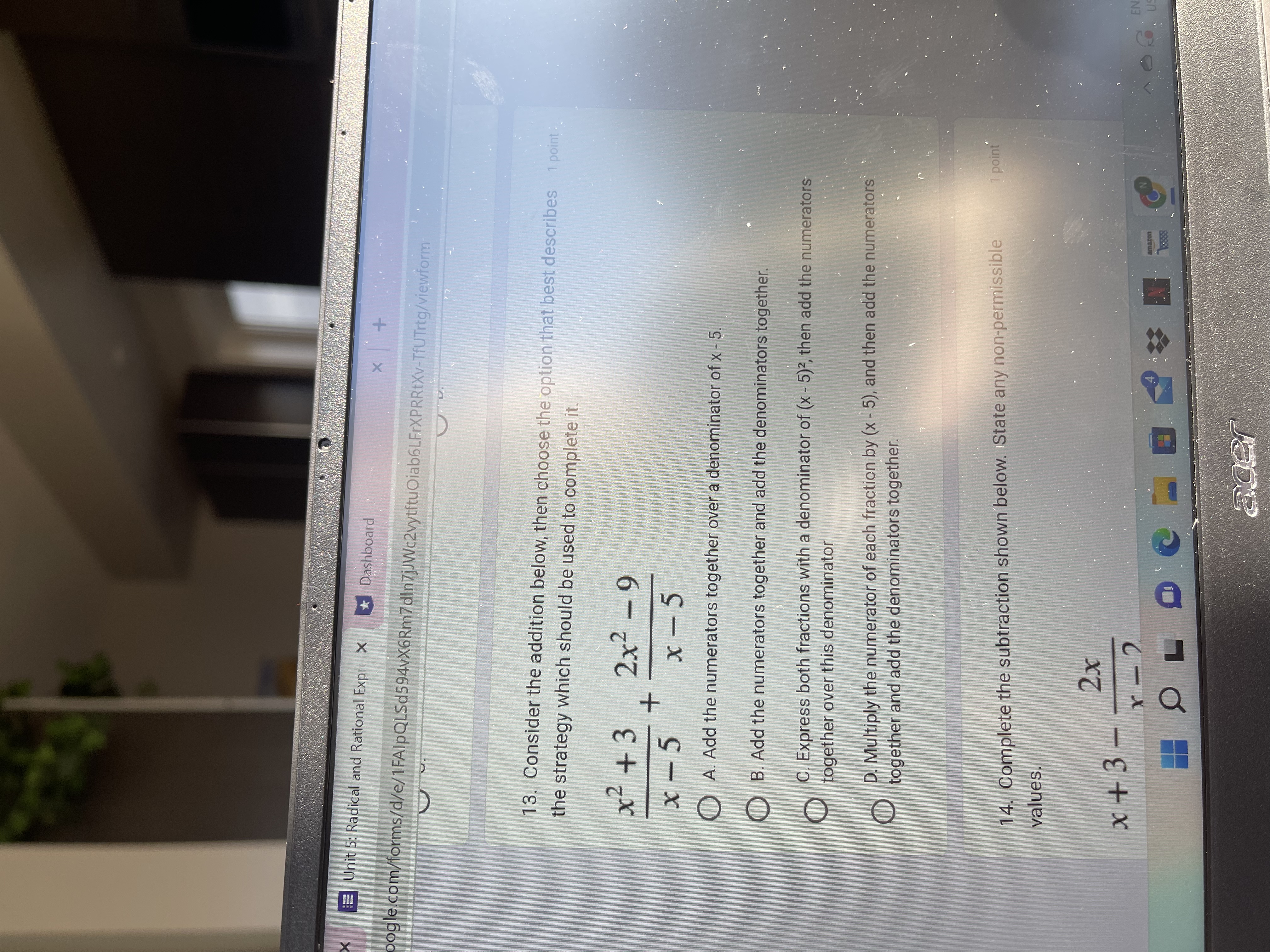 OD. 7. Consider the radical equation below, then choose the option that