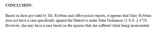reports, it appears that Mary Robbins does not have a case specifically
