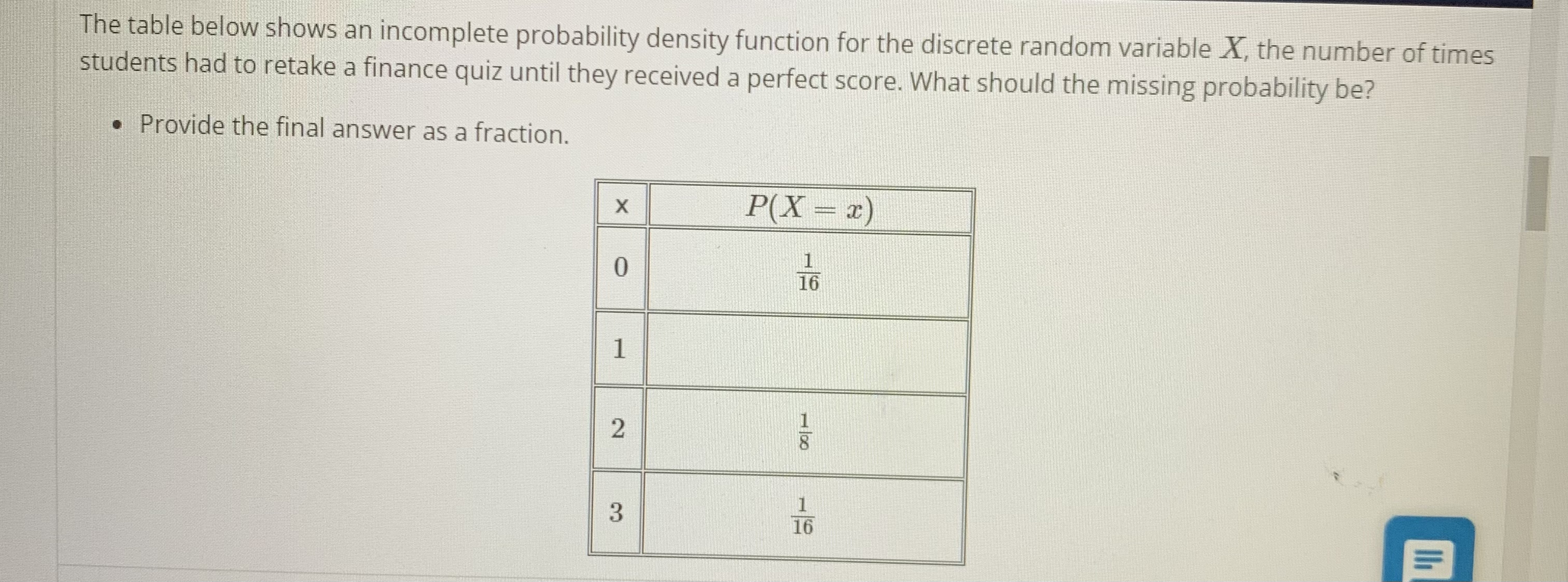 discrete random variable X, the number of times students had to retake