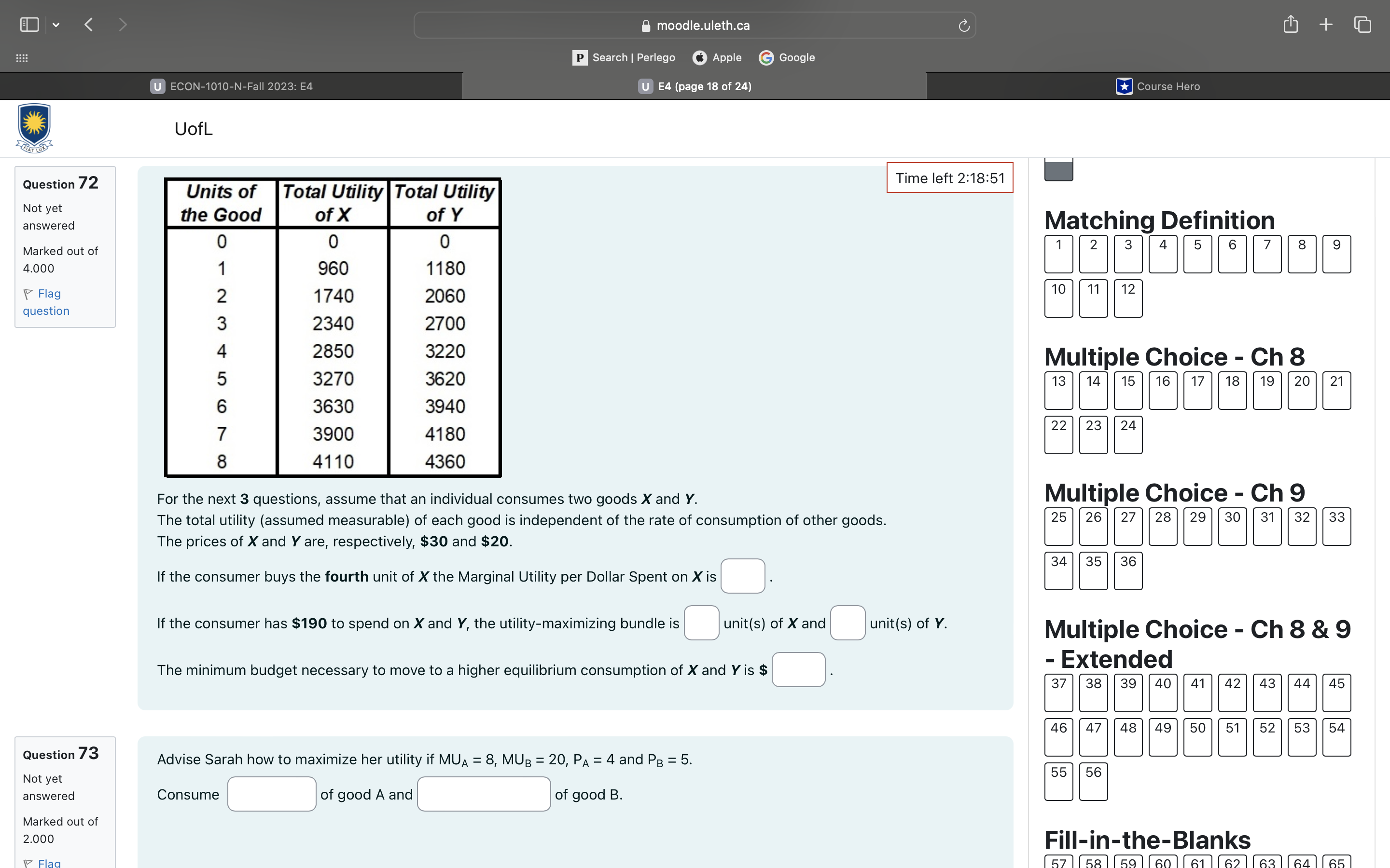 v moodle.uleth.ca C ch + P Search | Perlego Apple G