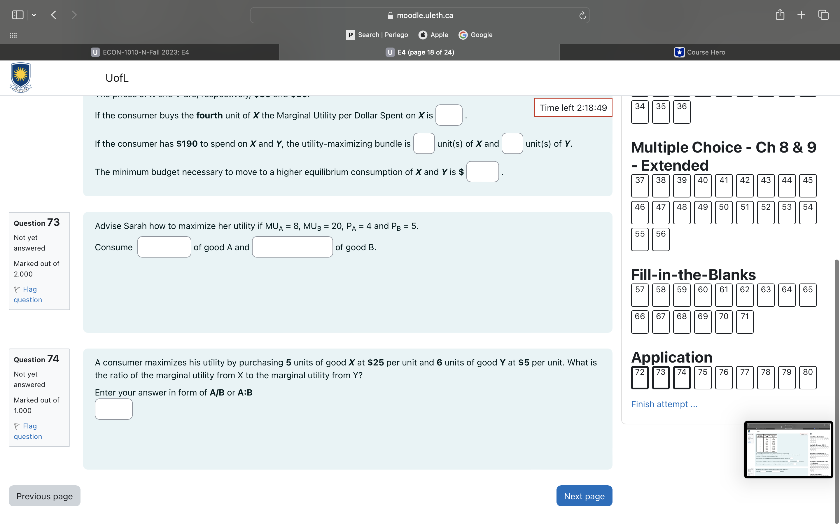 individual consumes two goods X and Y. Multiple Choice - Ch 9