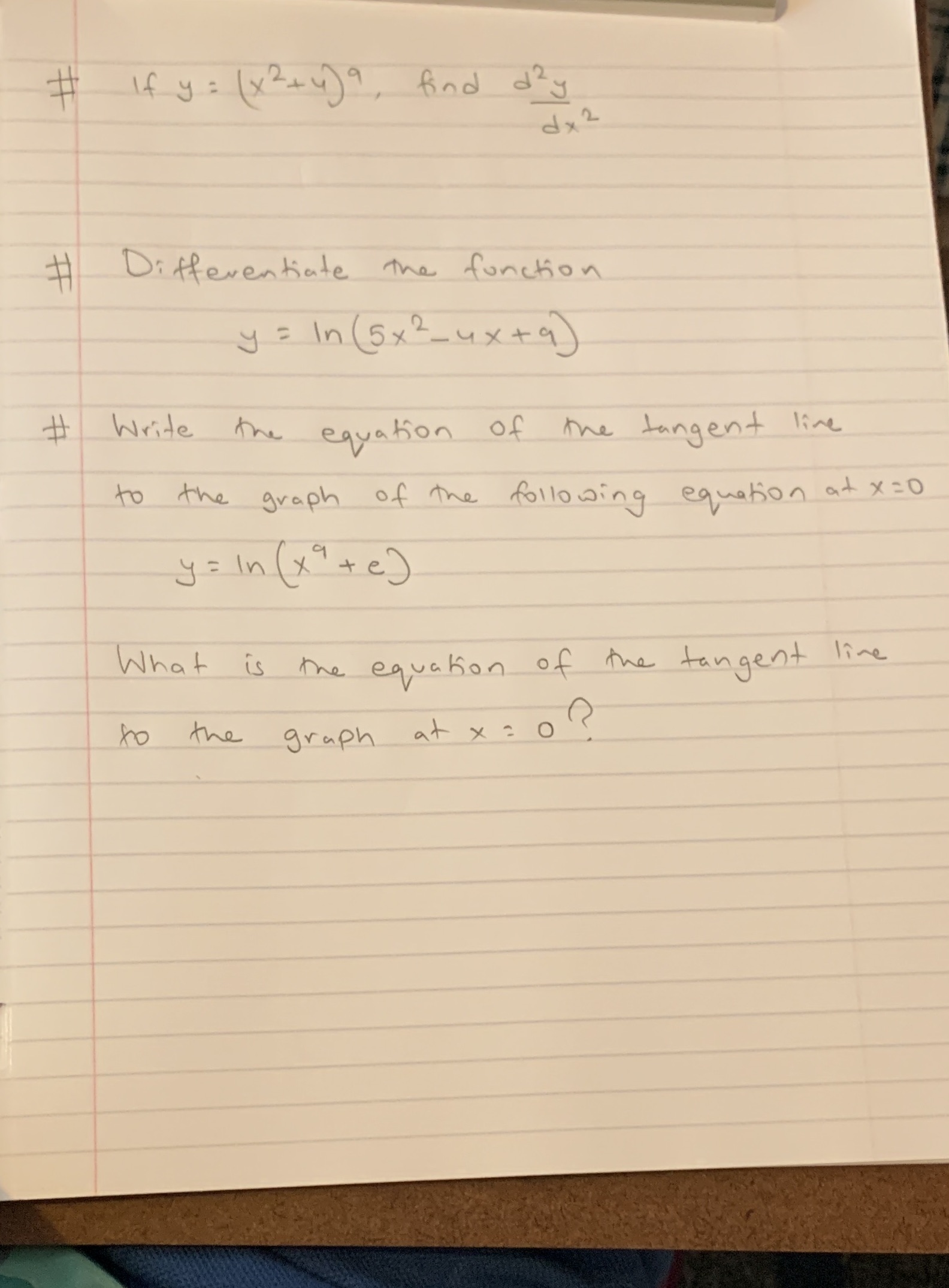 find day d x 2 Differentiate the function y = In (