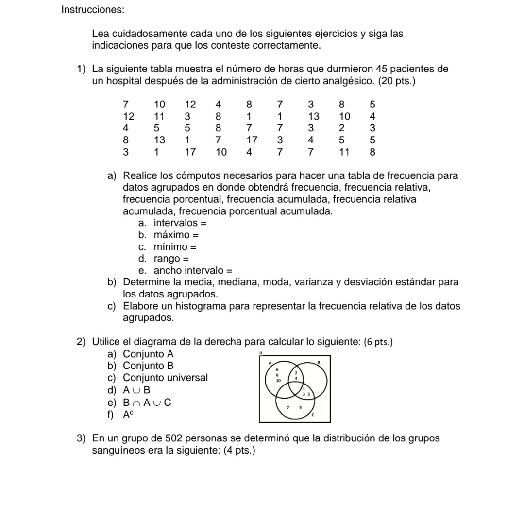 indicaciones para que los conteste correctamente. I) La siguiente tabla muestra eI
