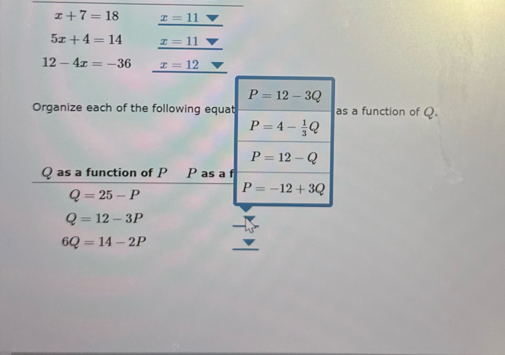  x+7=18 c = 11 5x +4 =14 c = 11 12