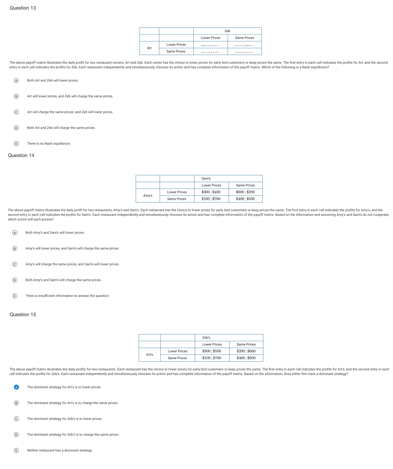 and output B act independently in setting price and output C be