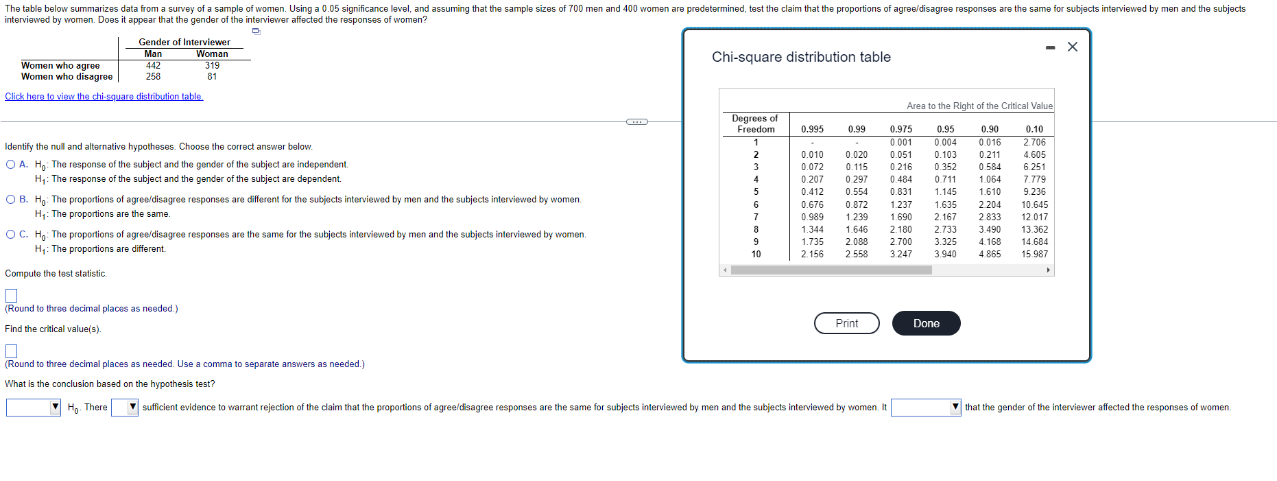 The table below summarizes data from a survey of a sample of