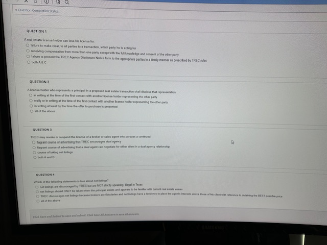 Question Completion Suban QUESTION 1 A red astate beense holder can