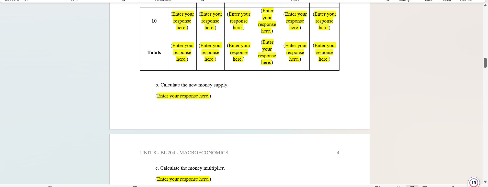 UNIT 8 - BU204 - MACROECONOMICS o 1. In the hypothetical country