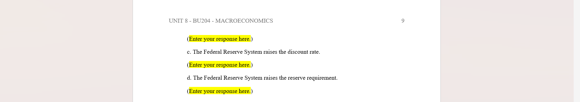 (Enter your (Enter your (Enter your your 8 response response response response