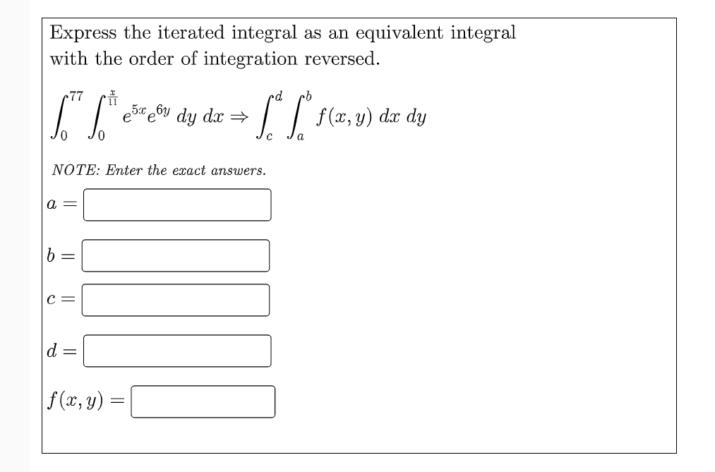 of integration reversed. 77 0'. h f f 1953869 dy d3: =:-