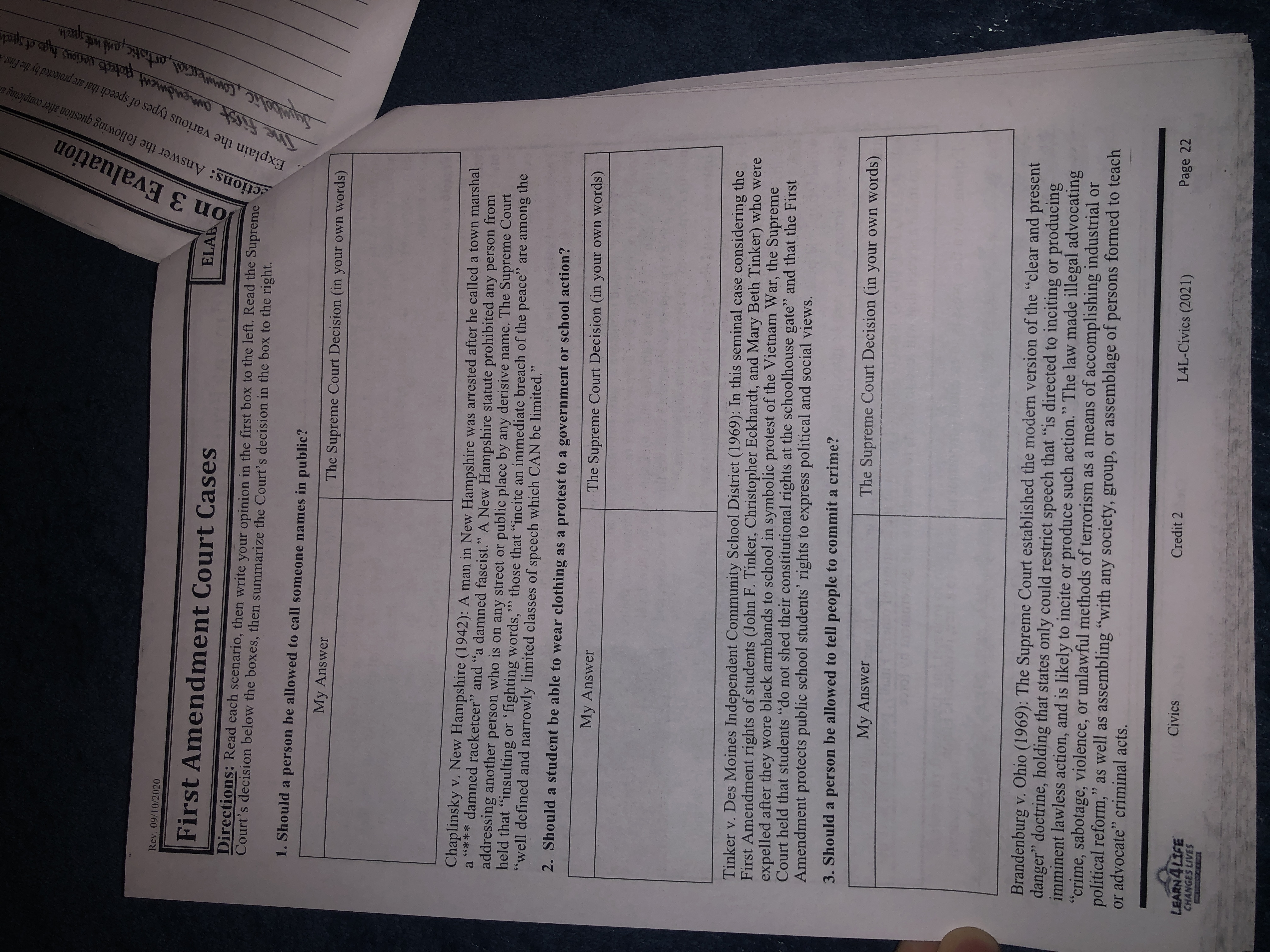 scenario, then write your opinion in the first box to the left.