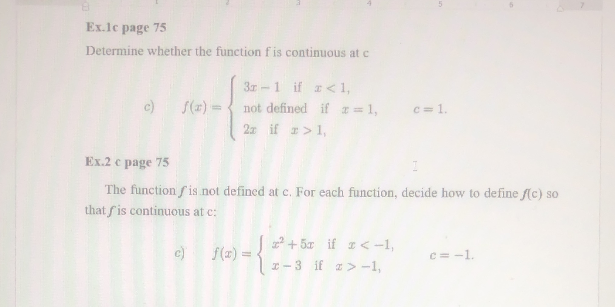  Ex.Ic page 75 Determine whether the function f is continuous at