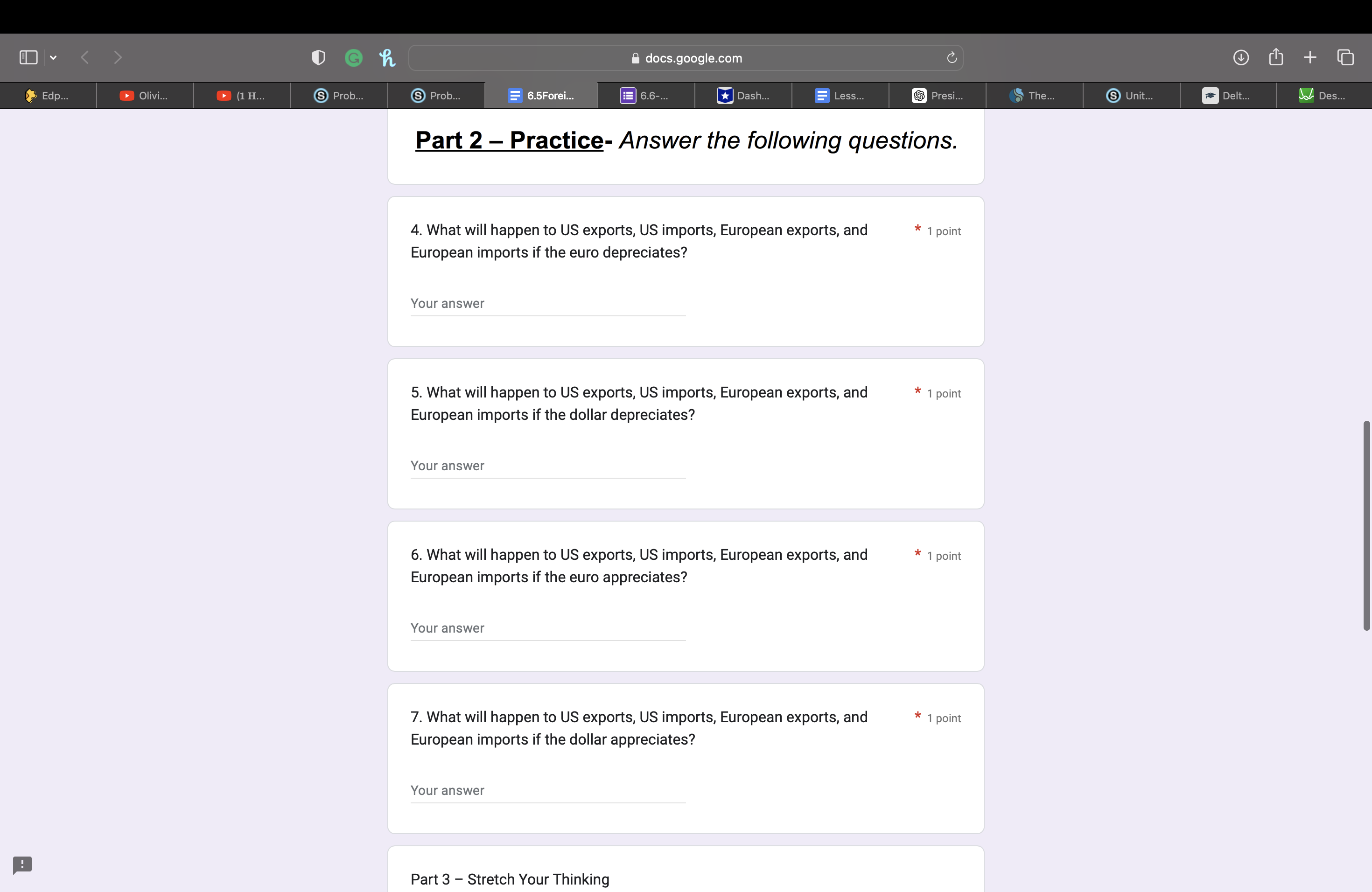 included in the current account? Your answer Part 2 - Practice Part