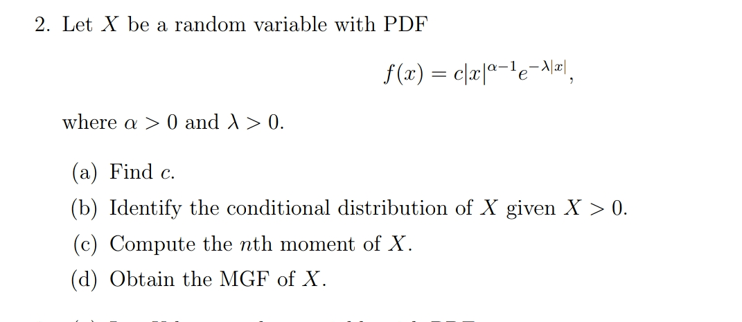  2. Let X be a random variable with PDF M) =