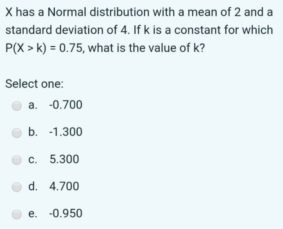2 and a standard deviation of 4. If k is a constant
