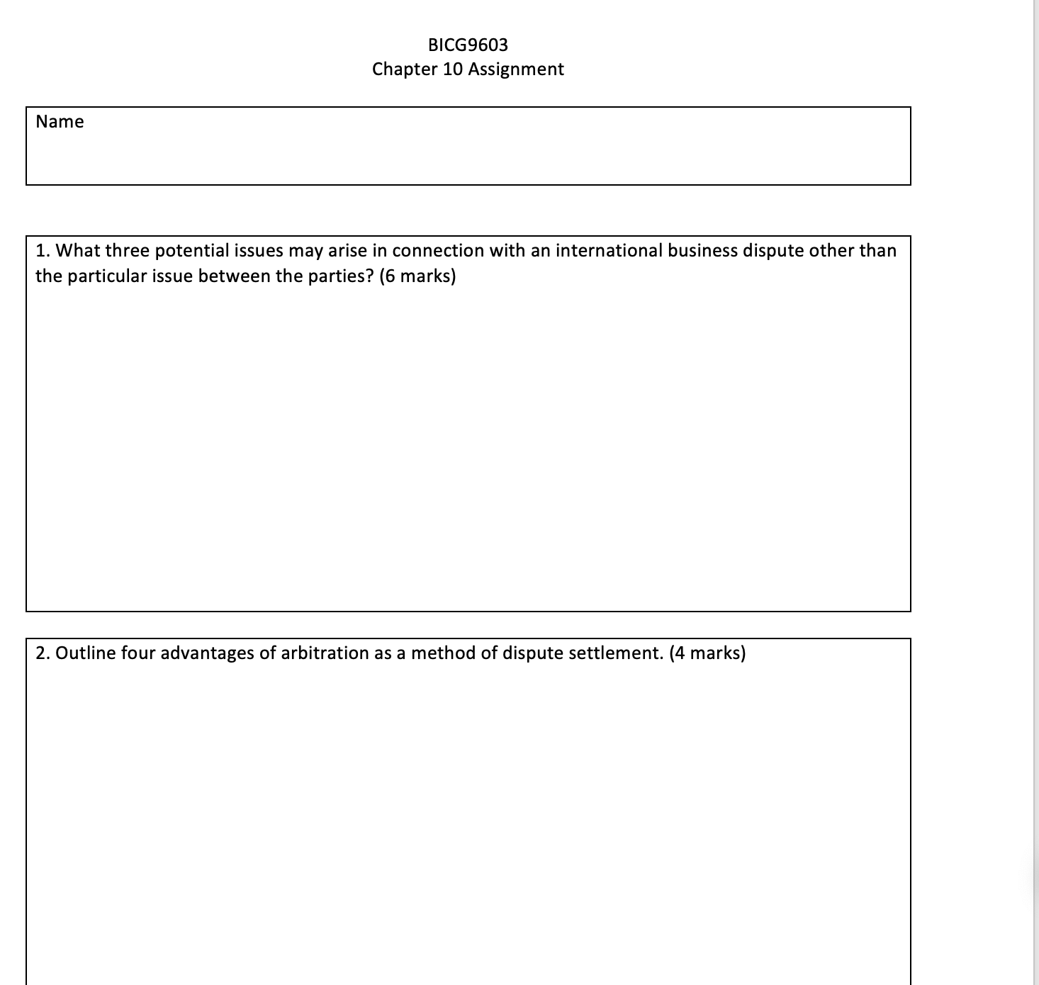 in connection with an international business dispute other than the particular issue