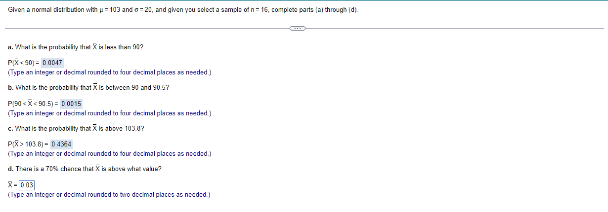 Given a normal distribution with p = 103 and (I: 20,