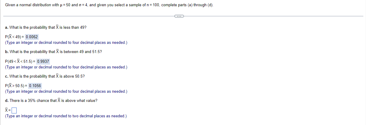 and given you select a sample of n = 16. complete parts