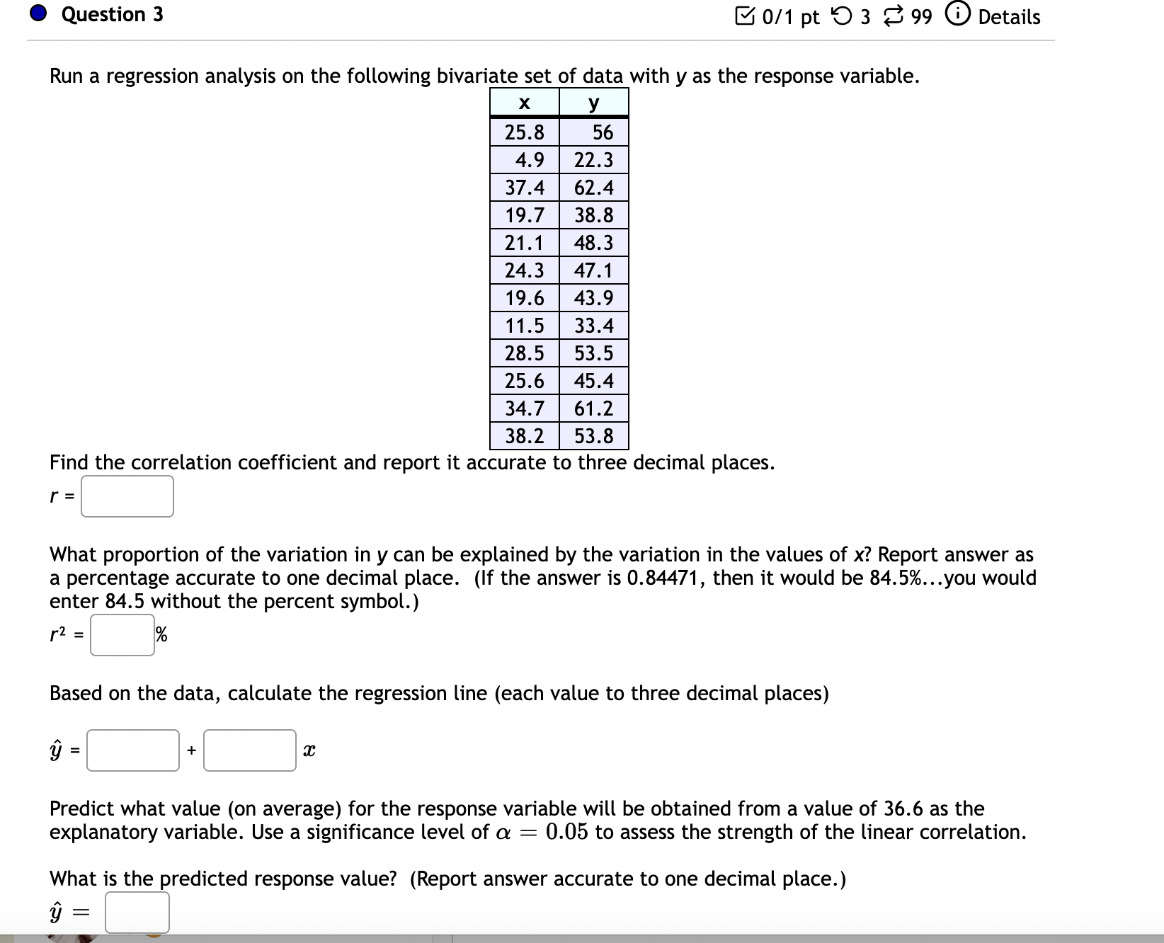 in the values of x? r2 =:]% Report answer as a percentage