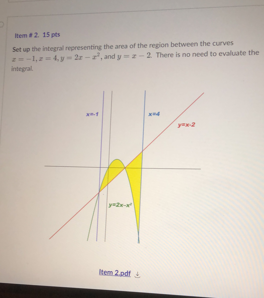 Item # 2. 15 pts Set up the integral representing the
