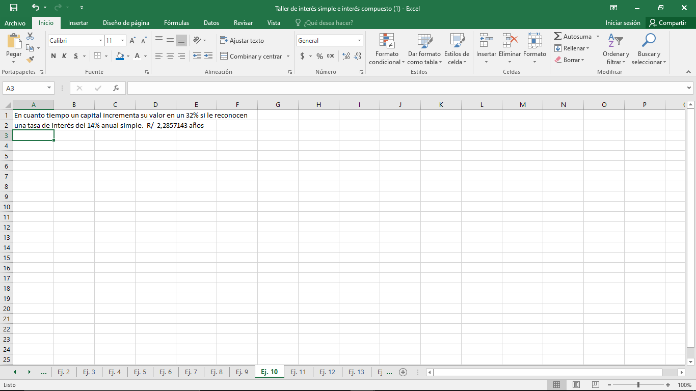 Taller de inters simple e inters compuesto (I) - Excel Archivo Pegar