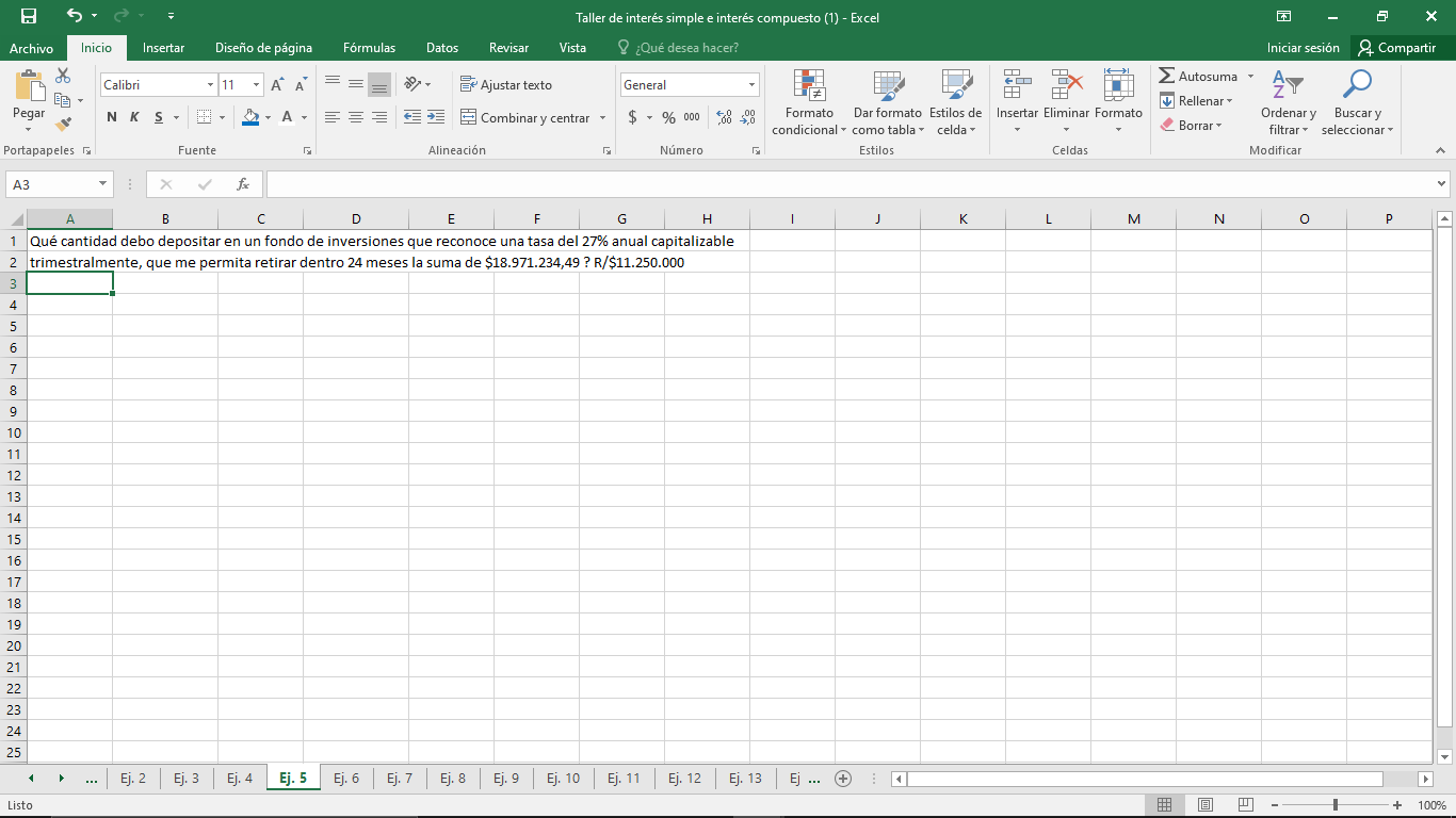Taller de inters simple e inters compuesto (I) - Excel Archivo Pegar