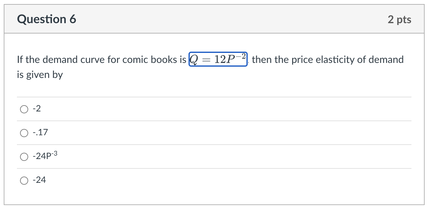 is Q = 12P'2 . then the price elasticity of demand is