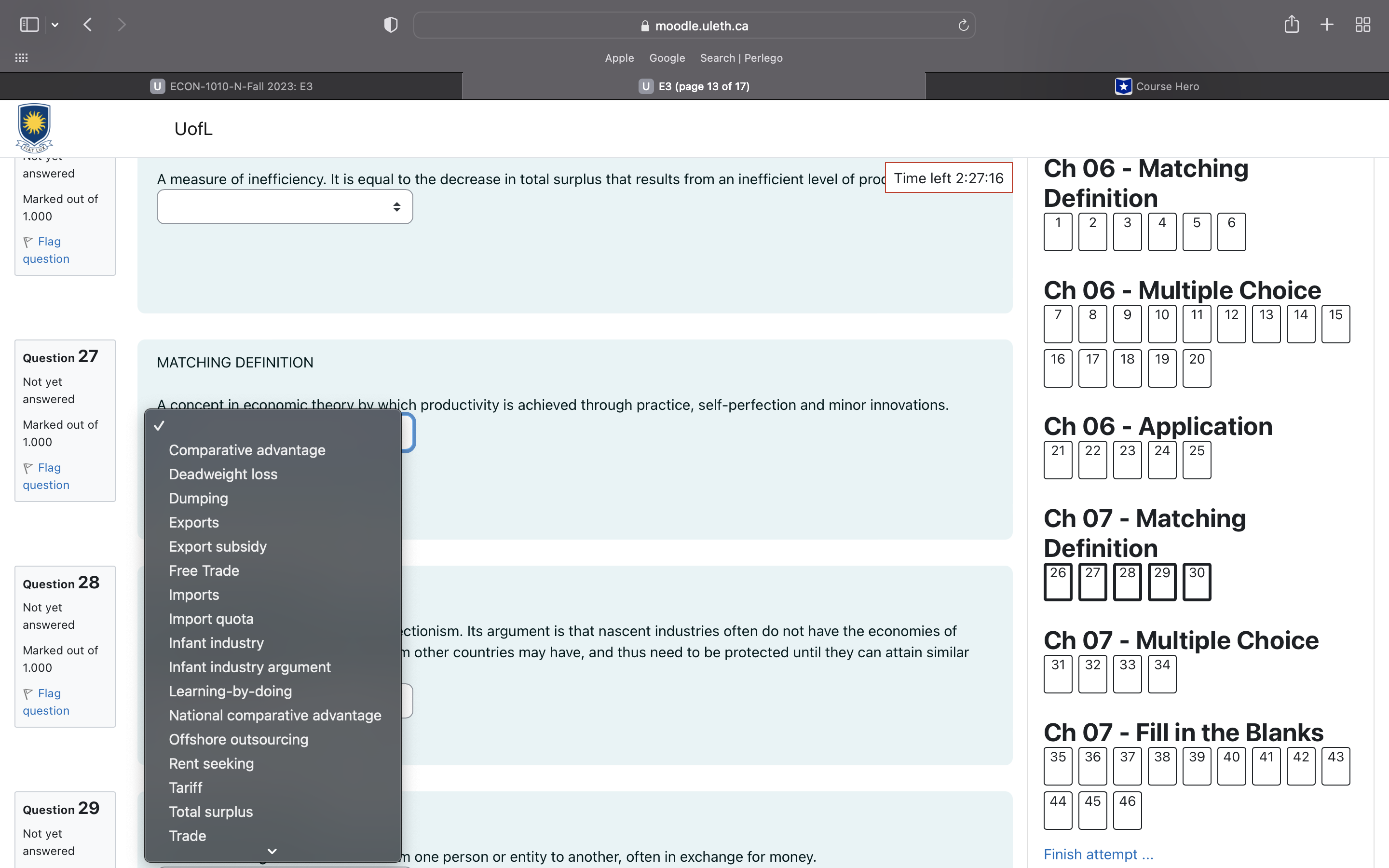26 Time left 2:27:29 MATCHING DEFINITION Not yet answered A measure of