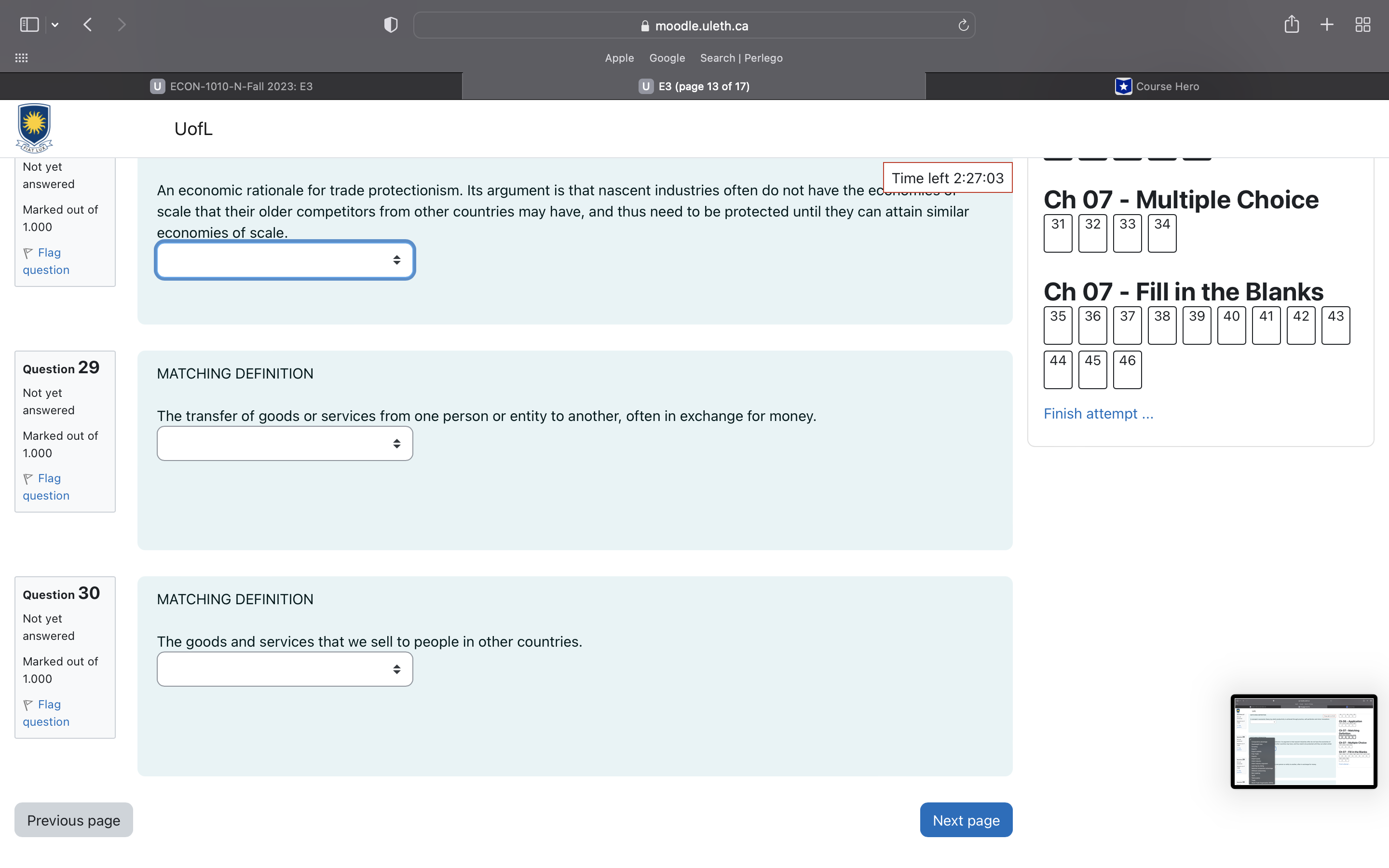 from an inefficient level of production. Ch 06 - Matching Marked out