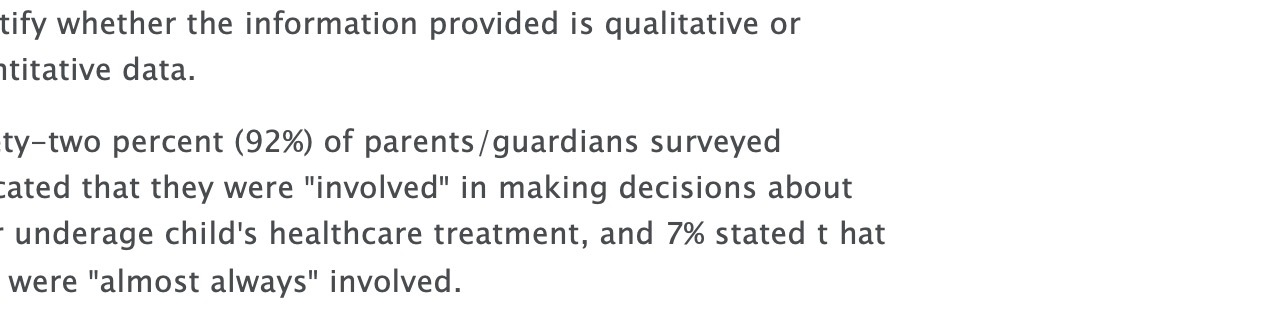 percent (92%) of parents / guardians surveyed ated that they were "involved"