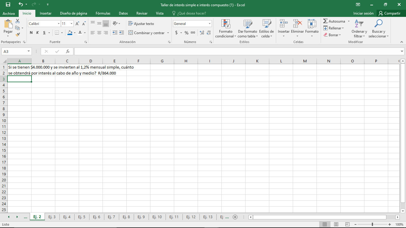 Taller de inters simple e inters compuesto (I) - Excel Archivo Pegar